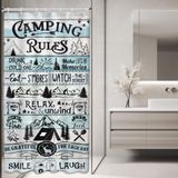 AMBZEK Küçük Stall RV Kamp Kuralları Duş Perdesi 80 cm x 172 cm Karavan Dar Seyahat Römorku Rustik Camgöbeği Ahşap Alıntılar Sanat Kumaş Kumaş Su Geçirmez Polyester Banyo Dekor Seti 7 Paket Kancalı