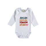 Amcam Super Ama Yengem Bitane Yazılı Kişiye Özel Bebek Zıbın, 0-3 Ay, Unisex, Beyaz