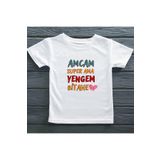 Amcam Super Ama Yengem Bitane Yazılı Kişiye Özel Çocuk Tişörtü, 15 Yaş, Beyaz