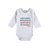 Amcamın Göz Bebeyim Yengemin Bir Tanesiyim Yazılı Kişiye Özel Bebek Zıbın, 3 Ay, Unisex, Beyaz
