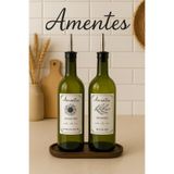 Amentes Ahşap Stantlı Amber 3'lü set 750 Ml Zeytinyağı Sıvıyağ Şişesi Yağdanlık Yağlık Cam Şişe ve stand