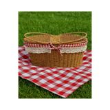 Amentes Beyaz Rattan Hasır - Oval Piknik Sepeti