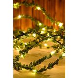 Amentes Ledli Tel Yaprak Şerit Yapay Taç Sarmaşık Süs 3mt + 3mt Peri Ledli