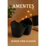 Amentes Silikon Fırın Eldiveni Isı Yalıtımlı Kaymaz Mikrodalga Fırın Tencere Tepsi Siyah