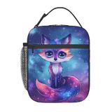 amepay Cosmic Fox Polyester Öğle Yemeği Kutusu, Çocuklar Gençler için, Yetişkin Kadınlar için Galaktik Yeniden Kullanılabilir Termal Öğle Yemeği Çantası, Okul, İş, Piknik, Seyahat, Yıldızlı Gece