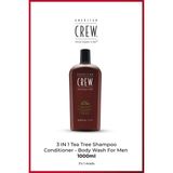American Crew 3-in-1 Tea Tree 1000 ml – Şampuan + Saç Kremi + Duş Jeli | Çay Ağacı Özlü Ferahlatıcı Erkek Bakım Ürünü