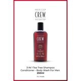American Crew 3-in-1 Tea Tree 250 ml – Şampuan + Saç Kremi + Duş Jeli | Çay Ağacı Özlü Ferahlatıcı Erkek Bakım Ürünü