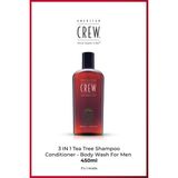 American Crew 3-in-1 Tea Tree 450 ml – Şampuan + Saç Kremi + Duş Jeli | Çay Ağacı Özlü Ferahlatıcı Erkek Bakım Ürünü