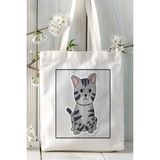 American Shorthair Kedi Baskılı Bez Çanta Omuz Çantası Kişiye Özel Model 17
