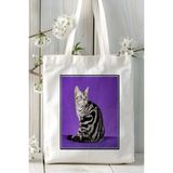 American Shorthair Kedi Baskılı Bez Çanta Omuz Çantası Kişiye Özel Model 5