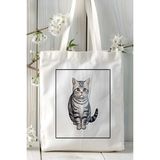 American Shorthair Kedi Baskılı Bez Çanta Omuz Çantası Kişiye Özel Model 7