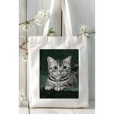 American Shorthair Kedi Baskılı Bez Çanta Omuz Çantası Kişiye Özel Model 9