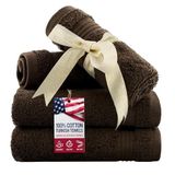 American Veteran Towel, Banyo Temelleri için%100 Pamuk Türk Keseleri 4'lü Paket, Yumuşak Emici Yıkama Bezleri Hızlı Kuruyan Küçük Havlu Yıkayıcılar, Kahverengi