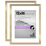 Americanflat 12 x 16 Resim Çerçevesi 2 inç Altın Seti - Mat veya 12x16 Çerçeve ile 9x12 Resim Çerçevesi olarak kullanın - Yatay veya Dikey Ekran için Pleksiglas Kapaklı Kolaj Resim Çerçeveleri