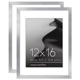 Americanflat 12x16 Resim Çerçevesi 2 inç Gümüş Seti - Mat ile 9x12 Resim Çerçevesi veya 12x16 Matsız Çerçeve olarak kullanın - Yatay veya Dikey Ekran için Pleksiglas Kapaklı Kolaj Resim Çerçeveleri
