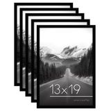 Americanflat 13 x 19 Siyah Poster Çerçevesi - 5'li Resim Çerçevesi Seti - Cilalı Pleksiglaslı Yatay veya Dikey Ekran için Testere Dişi Asma Donanımı Dahil