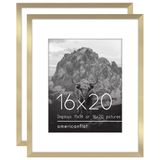 Americanflat 16x20 Resim Çerçevesi 2 inç Altın Seti - Mat veya 16x20 Çerçeve ile 11x14 Resim Çerçevesi Olarak Kullanılır - Yatay veya Dikey Ekran için Pleksiglas Kapaklı Kolaj Resim Çerçeveleri