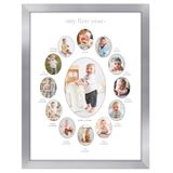 Americanflat Kırılmaya Dayanıklı Camlı 12x16 Birinci Yıl Fotoğraf Çerçevesi - On İki 2x3 Fotoğraf ve Bir 5x7 Resme Uyar - Kreş Dekoru, Yeni Doğan Anne Hediyesi veya Bebek Partisi için Kolaj Çerçevesi