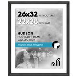 Americanflat Siyah 26x32 cm Resim Çerçevesi - 22x28 cm Mat ile veya 26x32 cm Çerçeve Mat Olmadan Kullanım - Hudson Koleksiyonu - Cilalı Pleksiglas Ahşap Fotoğraf Çerçevesi