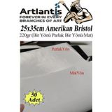 Amerikan Bristol Karton 25x35 cm 50 Adet 220 gr Bir Tarafı Parlak Bir Tarafı Mat Kağıt Biristol Karton