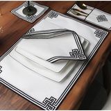 Amerikan Servis 24 Parça Set Su Itici Duck Kumaş - 10 x 15 cm - Ekru - Siyah