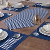 Amerikan Servis Ekose Mavi 6lı Supla Ve Runner Set Ve 6 Adet Pamuklu Mavi Kare Sandalye Minder