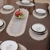 Amerikan Servis Supla Ve Runner Seti 7 Parca Set Nakisli Bej Masa Ve Sunum Takimi 6'Li Oval Amerikan Servis