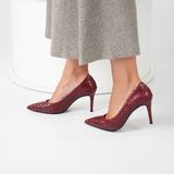 Ametist Nadia Bordo Yılan Baskılı Gerçek Deri Stiletto – 9 cm Topuk