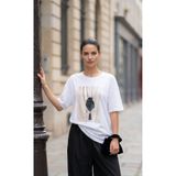 Amia&Co. Beyaz Oversize Bisiklet Yaka Aksesuar Temalı Çanta Baskılı Minimal Kadın T-Shirt