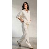 Amia&Co. Krem Oversize Kadın Eşofman Polo Yaka T-Sirt - Eşofman Alt Üst Takım