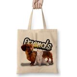 Amigos Sinceros Pug Cat Köpek Kedi Bez Çanta Uzun Saplı - Açık Bej - 40 X 40