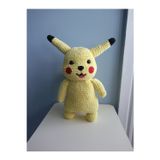 Amigurumi Büyük Boy Sarı Pikachu - El Örgüsü Çizgi Film Karakteri - Organik Kadife İp Çocuk Oyuncağı