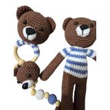 Amigurumi Kahverengi Ayıcık Set Organik Örgü Oyuncak | Uyku ve Oyun Seti, Çıngıraklı Halka, Emzik Zinciri, Bebek Oyuncağı, El Yapımı Örgü