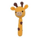 Amigurumi Sevimli Turuncu Kahve Zürafa Çıngıraklı Organik Oyuncak