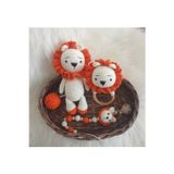 Amigurumi Yenidoğan Turuncu Yeleli Aslan Uyku Arkadaşı , Emzik Zinciri ve Çıngırak 3