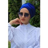 Amisos Bone Şal Hazır Tesettür Giyim Çapraz Bone Saks Mavisi - Özel Tasarım- Yeni Model Tesettür Giyim