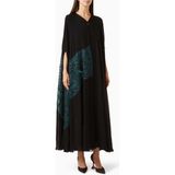 Ammaniyas Şifon Kelebek Nakışlı Abaya Şık Tasarımı ve Uyumu ile Tamamlayıcı Şila ile Birlikte - Siyah - 58