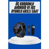 Amoled Ekran Akıllı Saat Üç Kordonlu İOS Android Uyumlu