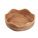 AMOLOLO El Yapımı Rattan Yuvarlak Meyve Sepeti Yiyecek Saklama Kaseleri Mutfak Düzenleyici Atıştırmalık Servis Kasesi Dalgalı Kenar Daire Tepsi Sepet, Boho Ev Dekoru Masa için Teşhir Tepsi, Yemek