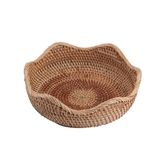 AMOLOLO El yapımı Rattan Yuvarlak Meyve Sepeti Yiyecek Saklama Kaseleri Mutfak Düzenleyici Atıştırmalık Servis Kasesi Dalgalı Kenar Daire Tepsi Sepet, Sehpa, Yemek Odası için Boho Ev Dekoru Teşhir
