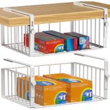 AmonHouseware Raf Altı Sepet Düzenleyici, Ayarlanabilir Asılı Tutucu Dolap Kiler Mutfak Dolabı Masa Tezgahı Kitaplık Düzenleme Eklentisi Yer Tasarrufu Ağır Hizmet Tipi Kaydırıcı, Beyaz