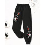 Amor Face Büyük Beden Özel Tasarım Japon Gülü Bacak Baskılı Yazlık Kadın Modern Eşofman Altı - 9XL - Siyah