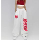 Amor Face Büyük Beden Özel Tasarım Sokak Modası Neverstop Baskılı Kışlık Hip Hop Ispanyol Paça Kadın Eşofman Altı - 14XL - Beyaz