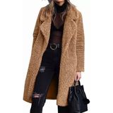 Amor Face Özel Tasarım Astarlı Çift Cep Yün Peluş Diz Altı Şık Tam Kışlık Kadın Kaban - 2XL - Camel