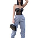 Amor Face Özel Tasarım Feelings Baskılı Şardonlu Kışlık Modern Salaş Kadın Eşofman Altı - XL - Gri