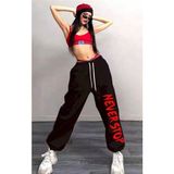 Amor Face Özel Tasarım Never Stop Baskılı Şardonlu Kışlık Hip Hop Şardonlu Kışlık Kadın Eşofman Altı - 2XS - Siyah