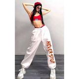 Amor Face Özel Tasarım Never Stop Baskılı Şardonlu Kışlık Hip Hop Sokak Modası Kadın Eşofman Altı - 2XS - Beyaz