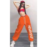 Amor Face Özel Tasarım Never Stop Baskılı Şardonlu Kışlık Hip Hop Sokak Modası Kadın Eşofman Altı - 2XS - Turuncu