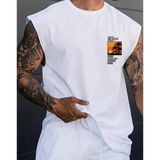 Amor Man Büyük Beden Özel Tasarım Beach Baskılı Kolsuz Pamuk Battal Erkek T-Shırt - Beyaz - 10XL