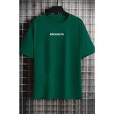 Amor Man Büyük Beden Özel Tasarım Brooklyn Baskılı %100 Pamuk Yeni Sezon Battal Erkek T-Shırt - Yeşil - 2XL